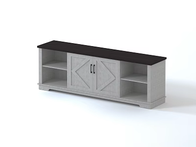 Modern Minimalist Entryway Cabinet Sideboard With Gray Frame Black Top Doors And Open Shelves 3d model