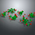 Clusters of Fresh Red Strawberries with Green Leaves Scattered on Gray Background