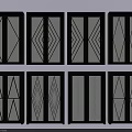 Multiple Sliding Doors With Geometric Patterns And Black Glass Frames 3d model