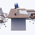 Modern Office Desk With Wooden Top Computer Monitor Desk Lamp And Office Chair