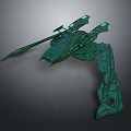 Futuristic Teal Spaceship 3D Model With Glowing Green Lines And Intricate Design