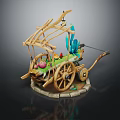 Decorative Wooden Cart Model With Green Plants Pink Flowers Small Lantern And Stone Base