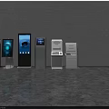 Public Self Service Kiosks with Touchscreen Displays and Printing Functions in Modern Public Facility Area