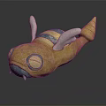 Bee Fish Hybrid Creature Sculpture Featuring Yellow Body Blue Stripes White Wings And Fish Tail