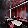 Chic KTV Private Room With Red Sofas Marble Tables And Lattice Walls 3d model