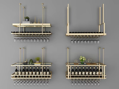 Modern Wall Mounted Wine Cabinet With Glass Racks Bottle Storage And Decorative Plants 3d model