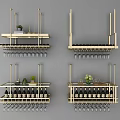 Modern Wall Mounted Wine Cabinet With Glass Racks Bottle Storage And Decorative Plants