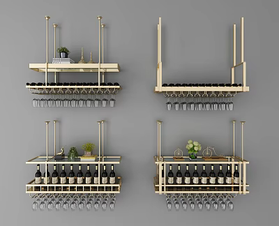 Modern Wall Mounted Wine Cabinet With Glass Racks Bottle Storage And Decorative Plants 3d model