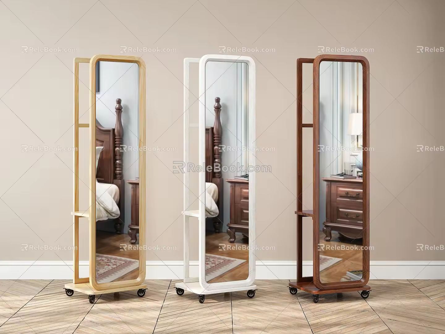 Solid wood floor dressing mirror 3d model 3d model
