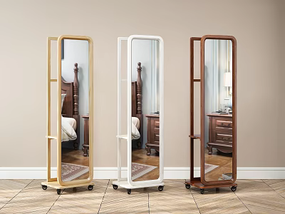 Standing Full Length Mirrors With Wheels In Gold White Brown For Bedroom Home Use 3d model