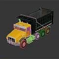 Yellow Dump Truck Model With Black Bed And Reflective Surface Details 3d model