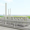 Industrial Chemical Plant With Storage Tanks Pipelines Tall Towers And Green Waterfront