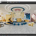Colorful Kindergarten Interior With Circular Ceiling Lights Slide Transparent Play Area And Animal Seats