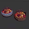 Fresh Assorted Fruits in Two Containers Metal and Wooden with Pineapple Strawberries Grapes Apples Oranges