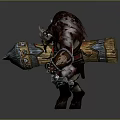 Horned Minotaur Warrior Character With Red Mane Spiked Armor And Giant Hammer Weapon