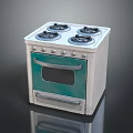 Kitchen Stove With Four Burners Front Knobs And Green Oven Door