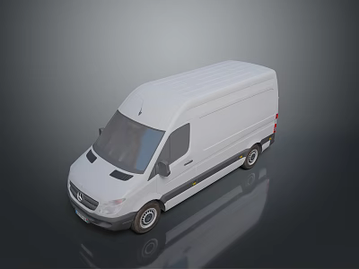 White Mercedes-Benz Box Style Bus with Reflective Surface on Gray Background 3d model