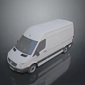 White Mercedes-Benz Box Style Bus with Reflective Surface on Gray Background
