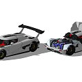 Silver Sports Car Featuring Black Rear Spoiler Red Interior Open Hood And Blue Engine Components