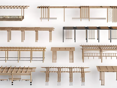 Various Wooden Pergola Designs for Garden Outdoor Spaces with Different Style Structures 3d model