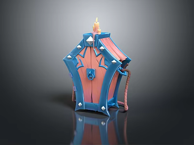 Ornate Decorative Chest With Blue Pink Panels White Spike Accents And Candle Top 3d model