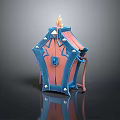 Ornate Decorative Chest With Blue Pink Panels White Spike Accents And Candle Top