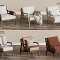 Modern Minimalist Single Sofa Designer Collection Featuring Leather Fabric Pillow Blanket in Brown White