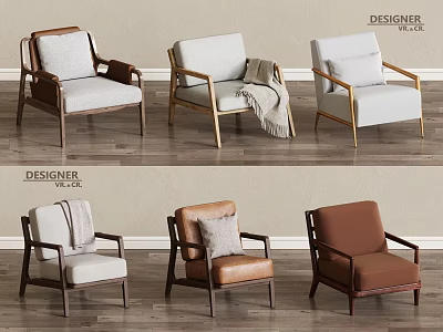 Modern Minimalist Single Sofa Designer Collection Featuring Leather Fabric Pillow Blanket in Brown White 3d model
