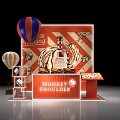 Monkey Shoulder Photo Spot With Red White Striped Background Golden Decorations And Hot Air Balloons