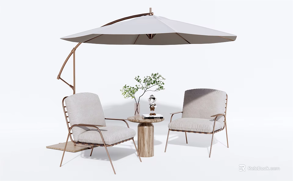 Modern Outdoor Table Chair Set With Stylish Cushioned Seats Small Round Table And Parasol 3d model 