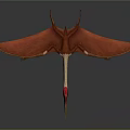 Realistic Pterosaur 3D Model With Red Head Long Beak And Brown Wings 3d model
