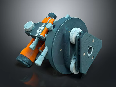 Industrial Mechanical Equipment With Orange And Gray Design Featuring Wheels And Bolts 3d model