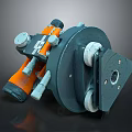 Industrial Mechanical Equipment With Orange And Gray Design Featuring Wheels And Bolts