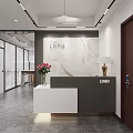 Modern Reception Area With Marble Backdrop Logo Red Roses And Potted Plant 3d model