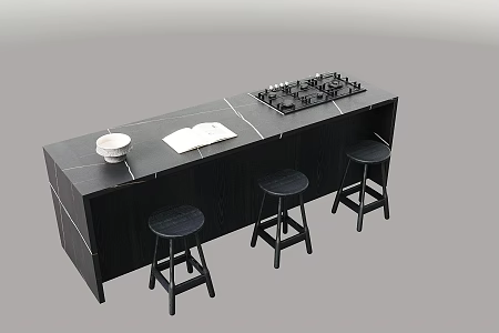 Modern Light Luxury Bar Water Bar Restaurant Bar Black Restaurant Bar Stool Bar Gas Stove 3d model