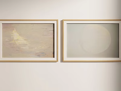 Two Framed Artworks On Wall With Sailing Boat And Circular Design In Wooden Frames 3d model