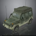 Military Green Off Road Vehicle With Camouflage Pattern Roof Cover And Antenna