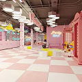 Pink KTV Interior Design With Neon Lights Checkerboard Floor Counter And Seats