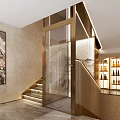 Elegant Modern Elevator With Glass Door Staircase And Wine Rack In Luxury Interior