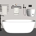 Modern Sleek Freestanding Bathtub Bathroom With Faucet Towel Rack Towels And Toilet