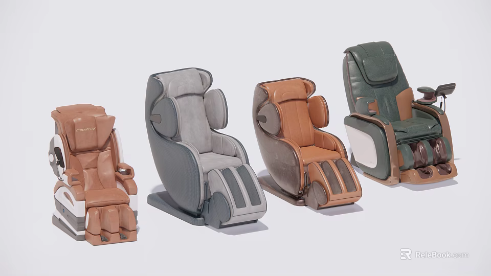 Modern Massage Chairs With Brown Gray Orange Green And Ergonomic Design 3d model 
