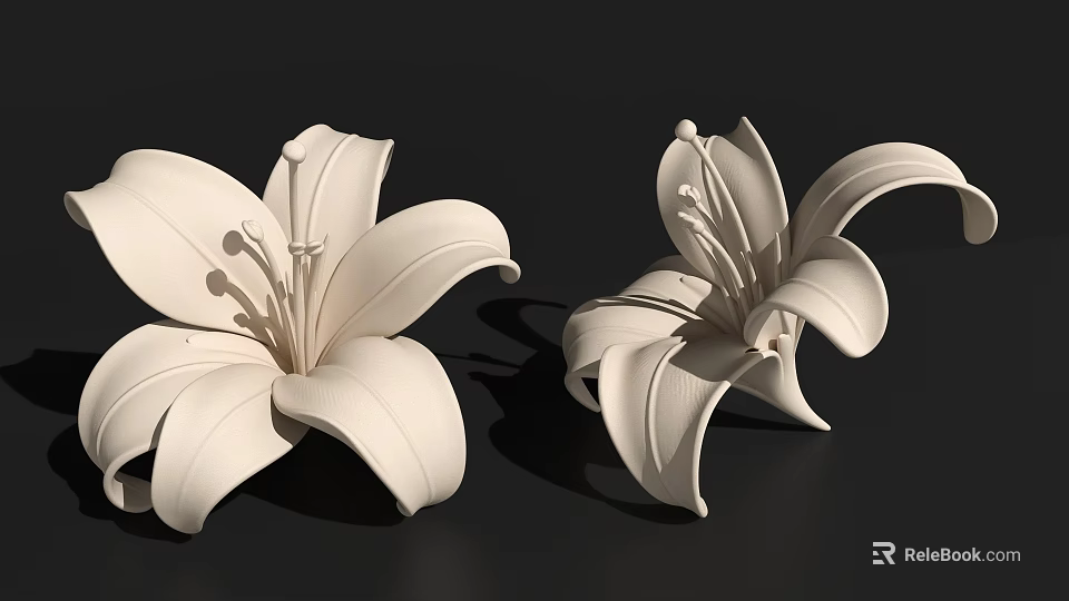 Decorative Ornament Set With Two White Lily Flower Sculptures For Home Decor 3d model 