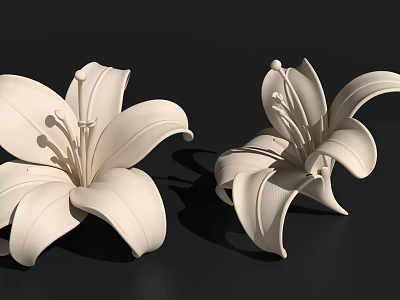 Decorative Ornament Set With Two White Lily Flower Sculptures For Home Decor 3d model