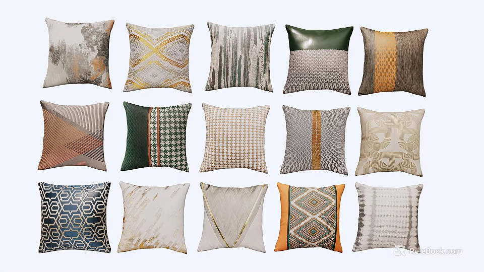 Various Patterned Decorative Throw Pillows With Geometric Designs And Colorful Textures For Home Decor 3d model 