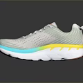 Stylish Gray Sports Sneakers With Mesh Upper And Wavy Orange Yellow Blue Accent Sole