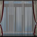 Beige Curtains with Red Tassels and Sheer White Panels for Window with Blue Sky Background