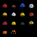 Multiple Safety Hats In Various Colors And Styles Displayed On Black Background