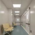 Hospital Outpatient Clinic Room With Two Beds Medical Equipment Ceiling Lights And White Walls