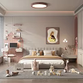 Cozy Kids Room Interior Design With Bed Pillows Decorative Painting Shelves And Toys