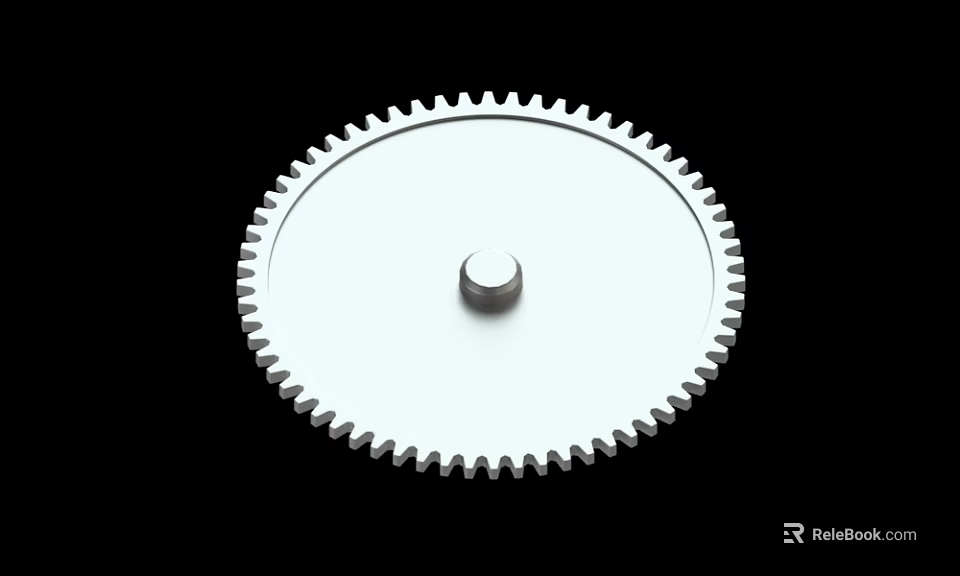 Silver Metal Gear With Toothed Edge And Central Cylinder On Black Background 3d model 